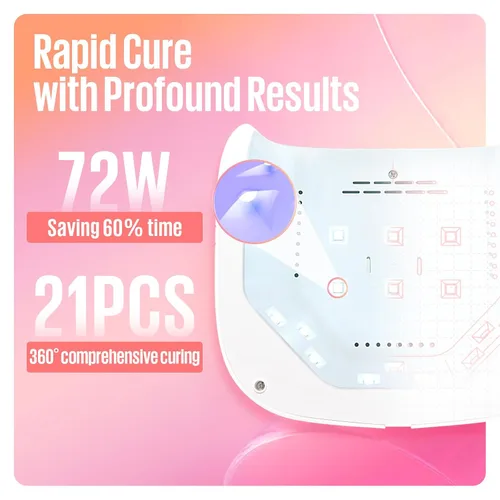 Miniatura 3 de MEFA Lámpara de uñas UV de 72W portátil, luz UV para uñas de gel con 3 temporizadores, secador para esmalte de uñas de gel de curado rápido, 21