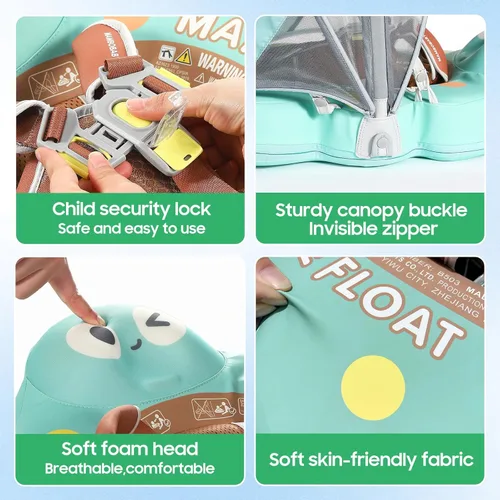Miniatura 4 de Mambobaby Flotador con cola y toldo no inflable para bebé, flotador Mambo Flotador inteligente de natación para bebé, flotador de piscina para niños