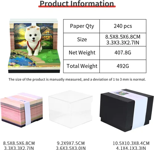 Miniatura 8 de Calendario 3D 2026, Calendario de Escritorio 2026, Calendario de Notas de Arte en Papel 3D Desmontable con Luces LED, Calendarios de Notas