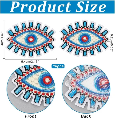 Miniatura 2 de AHANDMAKER 16 parches con patrón de ojos para ropa, apliques azules contra el mal de ojo, parches bordados para coser con hierro para ropa, Ojo Azul