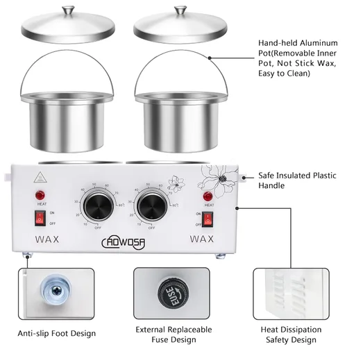 Miniatura 3 de Calentador de cera doble profesional eléctrico calentador de cera para depilación, olla de cera doble, parafina, piel facial, cuerpo, spa, salón