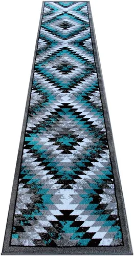 Miniatura 18 de Masada Rugs, Stephanie Collection - Alfombra de área del suroeste de nativos americanos, diseño envejecido 1106 turquesa, gris, blanco y negro