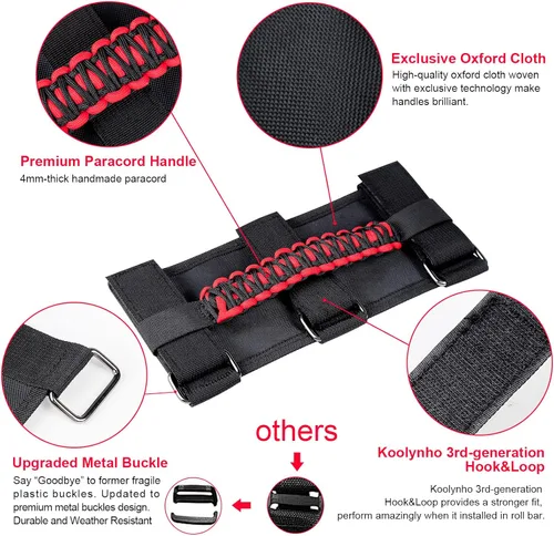 Miniatura 5 de Asas de agarre de barra estabilizadora, agarres de mano, accesorios, kits de agarre manual con paracord para Jeep Wrangler JL JK TJ YJ Gladiator