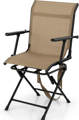 Tangkula Silla giratoria de caza de 360 grados, sillas ciegas con reposabrazos y respaldo de malla, sillas de caza plegables con almohadillas Marrón
