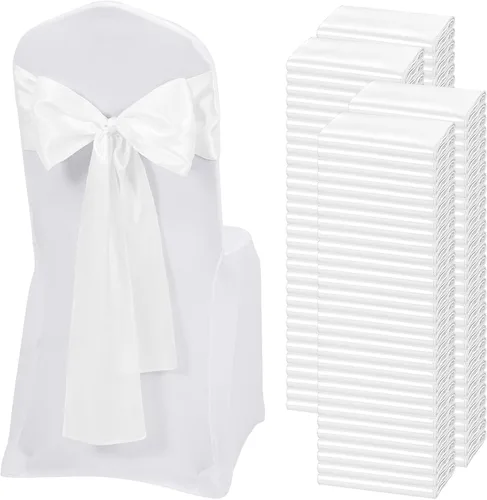 Miniatura 33 de 60 bandas para sillas de satén negro, diseño de lazos con lazos, para decoración de sillas para Acción de Gracias, boda, Navidad, banquetes
