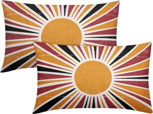 Miniatura 10 de Juego de 2 fundas de almohada verdes bohemias de 16 x 16 pulgadas, diseño bohemio, amanecer, puesta de sol, estampado abstracto de sol, fundas