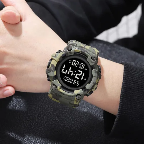 Miniatura 4 de Fanmis Reloj digital digital multifunción para hombre, electrónico, impermeable, con alarma, reloj deportivo de cuarzo, Azul Patchwork
