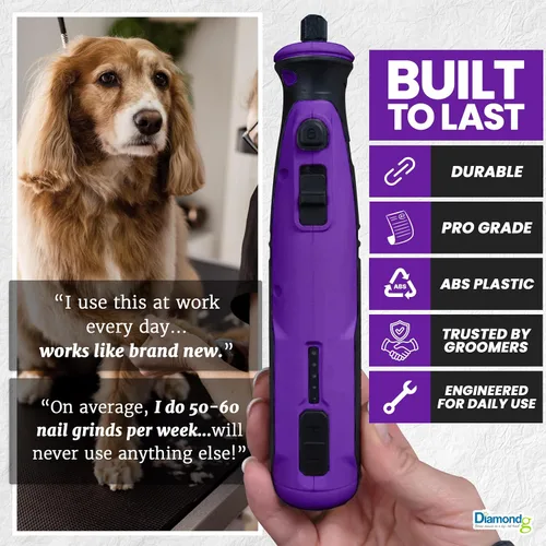 Miniatura 7 de Diamondg Molinillo de uñas inalámbrico para perros con sonido silencioso y punta LED para perros grandes y pequeños, 4 horas de duración - Cortaúñas