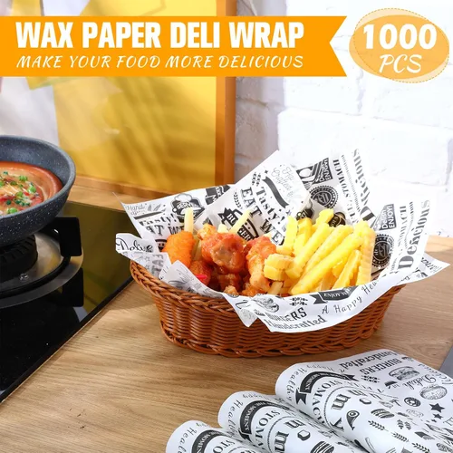 Miniatura 6 de 1000 piezas de hojas de papel encerado para delicatessen de 12 x 12 pulgadas, resistentes a la grasa, forros para bandejas canasta, papel de Blanco