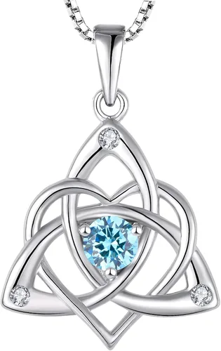 STARCHENIE Collar de nudo celta para mujer, plata de ley 925, colgante de nudo de amor Trinity, piedras de nacimiento, joyería