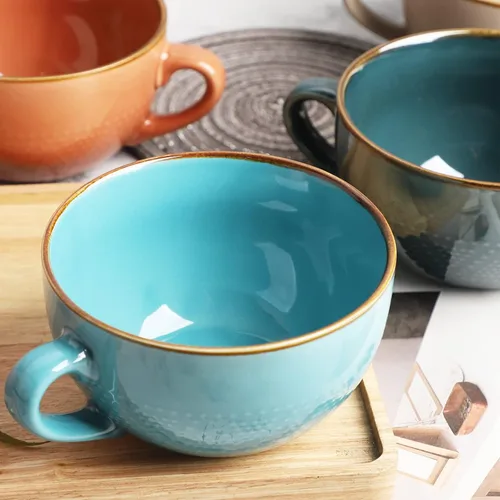 Miniatura 6 de Disoza Taza de Café Grande Violeta de 24 Onzas Taza de Sopa de Gran Tamaño Porcelana 700 ML Taza de Té XXL Cuencos de Cereales Taza de Sopa Ramen