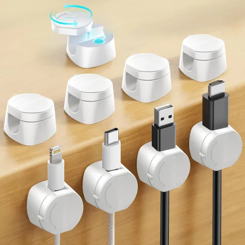 Miniatura 9 de Kanemc Clips de cable para escritorio, organizador magnético de alambre giratorio de 360°, gestión de cables autoadhesivos para escritorios