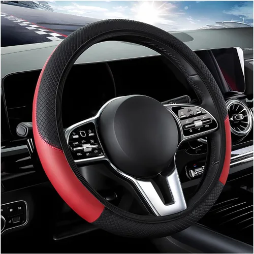 Miniatura 20 de DXNQ Funda para volante de automóvil, 15 pulgadas de fibra de carbono con costuras de piel, protector de volante de color, antideslizante, elástica