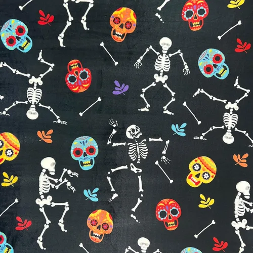 Miniatura 7 de Manta de vellón embrujada de Halloween: manta de forro polar de terciopelo suave con estampado de calaveras de azúcar y esqueleto bailarín