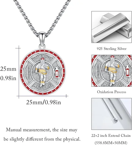 Miniatura 548 de Collar con colgante de plata de ley 925 con medalla de San Patrón, joyería religiosa para hombres y mujeres, con cadena de acero inoxidable 316L