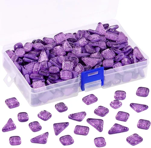 Miniatura 12 de Swpeet Azulejos de mosaico de vidrio de 1Ib Piezas de vidrieras para manualidades, colores mezclados y patrones (azulejos de mosaico E)