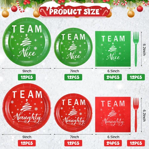 Miniatura 2 de Patelai 120 piezas Suministros de fiesta de Navidad Platos y servilletas desechables de papel Juego de vajilla 48 platos del equipo Travieso