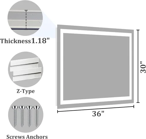 Miniatura 8 de Koonmi - Espejo de baño LED de 30 x 36 pulgadas, retroiluminación + iluminación frontal, espejo de baño LED con luces para pared, 3