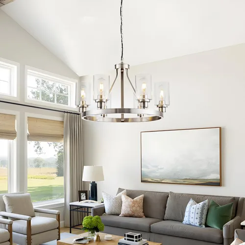 Miniatura 5 de lámpara de araña de granja de 6 luces con rueda de vagón, accesorios de luz colgante para comedor, sala de estar, isla de cocina, vestíbulo