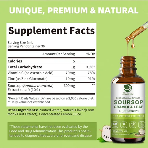 Miniatura 6 de Extracto de hojas de guanábana pura Lukaree, gotas líquidas de amargos de graviola concentradas 10X para inmunidad, digestión y energía, extraídas