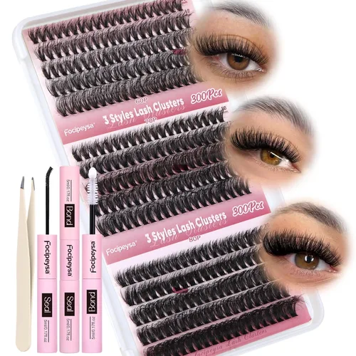 Miniatura 17 de Focipeysa Kit de Extensión de Pestañas D Curl Clusters de Pestañas 280pcs Kit de Extensión de Pestañas DIY 40D Pestañas Individuales con Adhesivo