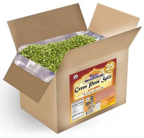 Rani Green Peas Split, Secos (Vatana, Matar) 400oz (25lbs) Caja a granel de 25.0 lbs ~ Todo natural | Vegano | Apto para gluten | Producto de