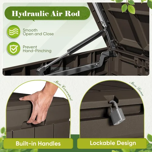 Miniatura 6 de Flamaker Caja de almacenamiento para exteriores de 80 galones, caja de resina impermeable para cubierta con textura de madera, caja de entrega