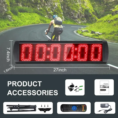Miniatura 5 de Reloj de carreras LED portátil de 5 pulgadas de alto y 6 dígitos con trípode para eventos de carrera, temporizador digital de cuenta