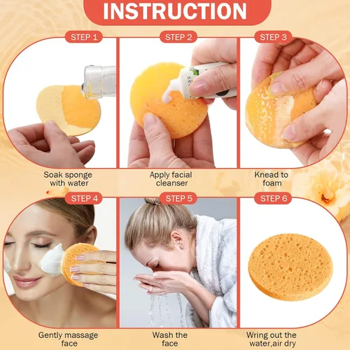 Miniatura 5 de 300 esponjas faciales comprimidas, esponjas faciales naturales para limpieza, almohadillas exfoliantes faciales desechables para esteticistas Naranja
