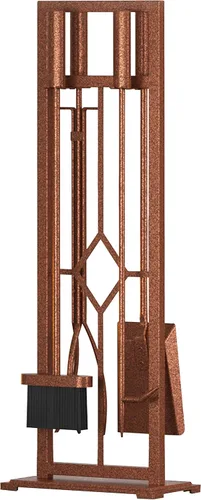 Fire Beauty Juego de 5 herramientas para chimenea de hierro forjado, soporte para poker (bronce antiguo)