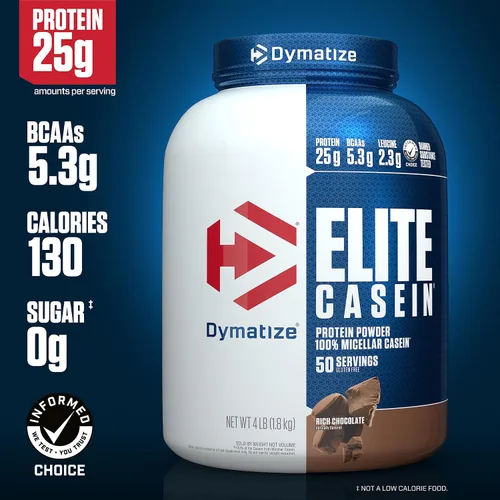 Miniatura 2 de Dymatize Elite - Proteína en polvo de caseína, chocolate, 100% caseína micelar, 25g de proteína, 5.4g de BCAA, 2.3g de leucina, absorción lenta
