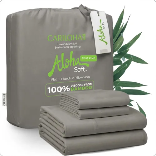Miniatura 19 de Cariloha Aloha Soft - Juego de sábanas suaves de 4 piezas Gris Sombra King Hecho de 100% viscosa derivada de bambú Línea de sábanas Sombra