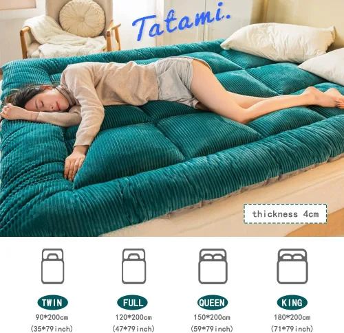 Miniatura 5 de Colchón de felpa para piso, colchón de futón japonés, colchón cálido para invierno, cama plegable, colchón enrollable, colchón de campamento, Verde