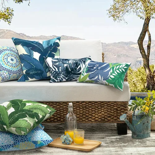 Miniatura 155 de Juego de 2 almohadas para exteriores de 16 x 16 pulgadas, repelentes al agua con interiores, para muebles de patio, hogar, jardín, geometría bohemia