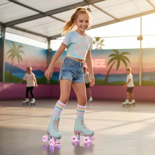 Miniatura 5 de XUDREZ Patines de ruedas para niñas y mujeres, de piel sintética verde claro, para interiores y exteriores, con ruedas de luz rosa para jóvenes