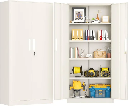 Miniatura 19 de Greenvelly Armario de almacenamiento de metal con puertas y estantes, armario de almacenamiento con cerradura de 36 pulgadas para oficina, gabinete