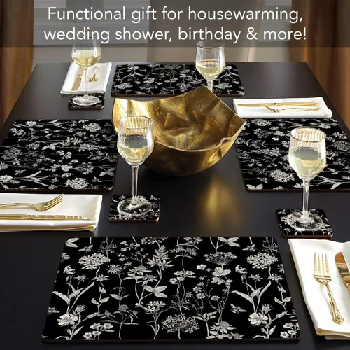 Miniatura 2 de Manteles Individuales Decorativos Premium de Tablero Duro para Mesa Jardín de Medianoche Negro y Blanco Paquete de 4 Fabricado en los Estados Unidos