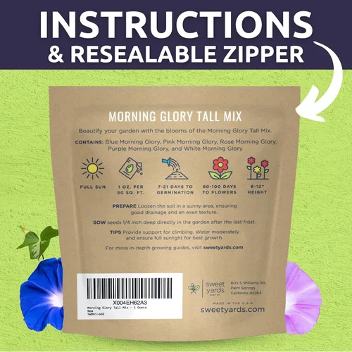 Miniatura 4 de Morning Glory Tall Mix - Bolsa a granel de 1/4 libra - 3,000 semillas de flores para plantar - Ipomoea purpurea
