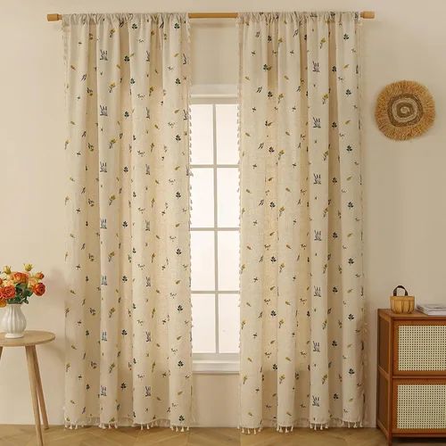 Miniatura 34 de ENJOYBRIDAL - Cortinas azules florales de 63 pulgadas, juego de 2 paneles, cortinas semi transparentes, cortinas cortas para sala de estar, bolsillo