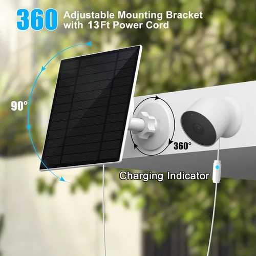 Miniatura 5 de Paquete de 1, panel solar actualizado de 6 W con luz de respiración de alerta de carga, compatible con cámara Google Nest para exteriores e