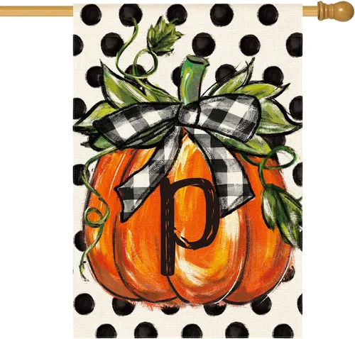 Miniatura 34 de AVOIN colorlife Bandera de jardín con monograma de otoño con letra G, diseño de calabaza, de 12 x 18 pulgadas, doble cara exterior, pequeña