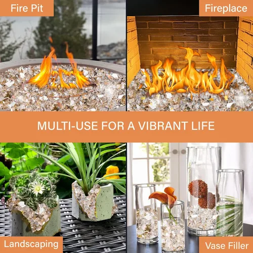 Miniatura 35 de NUPICK Vidrio de Fuego de 5 Libras, Vidrio Brillante para Fogata de 1/2 Pulgada, Roca de Vidrio Templado para Fogata para Propano o Gas Natural