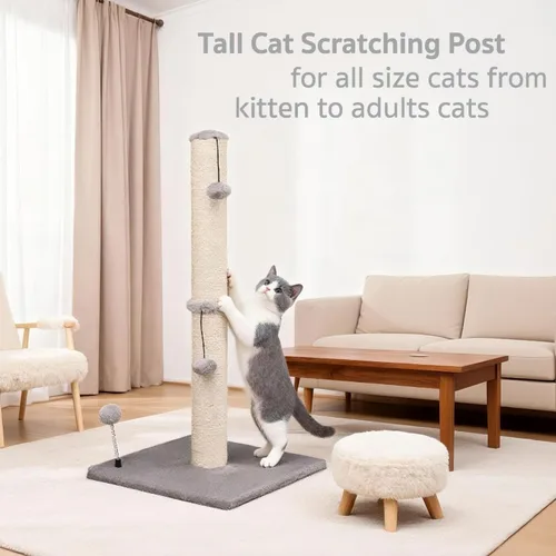 Miniatura 6 de MECOOL Poste rascador para gatos de 34 pulgadas de alto, rascador de sisal, árboles con bola colgante para gatos de interior, gris