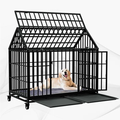 Snuowu Jaula de perro resistente de 54/48 pulgadas, jaula grande para perros, perreras y jaulas de metal fuerte para perros grandes, apertura