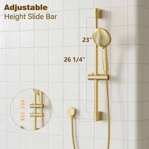 Miniatura 5 de Gabrylly Sistema de ducha dorado, juego de grifo de ducha con barra deslizante con cabezal de lluvia de alta presión de 10 pulgadas y rociador