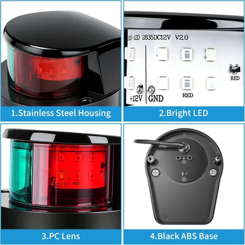 Miniatura 7 de Obcursco Luces de Navegación para Barco, Luces LED Marinas de Proa Verdes y Rojas, IP67 Impermeable, Resistente a la Oxidación, Ideal para Pontón