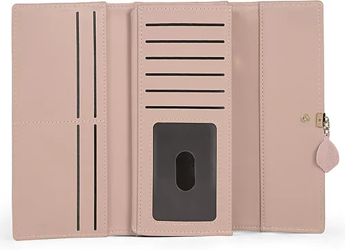 Miniatura 145 de UTO - Cartera pequeña RFID de piel sintética con dije de hoja, cierre de cremallera y tarjetero.
