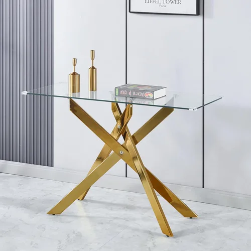Miniatura 12 de Mesa auxiliar de cristal de 47 pulgadas, mesa central rectangular moderna con parte superior de vidrio templado transparente y patas de metal mesa