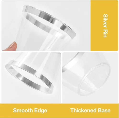 Miniatura 3 de Goodluck 50 piezas de vasos de plástico de 10 onzas para fiesta, vasos desechables plateados, vasos de cóctel de plástico para boda, Acción