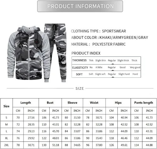 Miniatura 6 de Conjunto deportivo de 2 piezas con capucha para hombre, casual, cómodo, camuflaje, para hombre